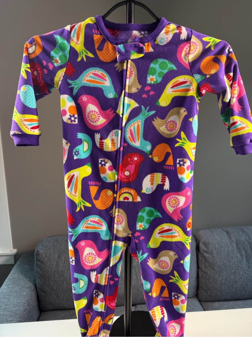 Carter’s Super Comfy Fleece Footed Pajamas 24M Purple Bird Print Sleeper